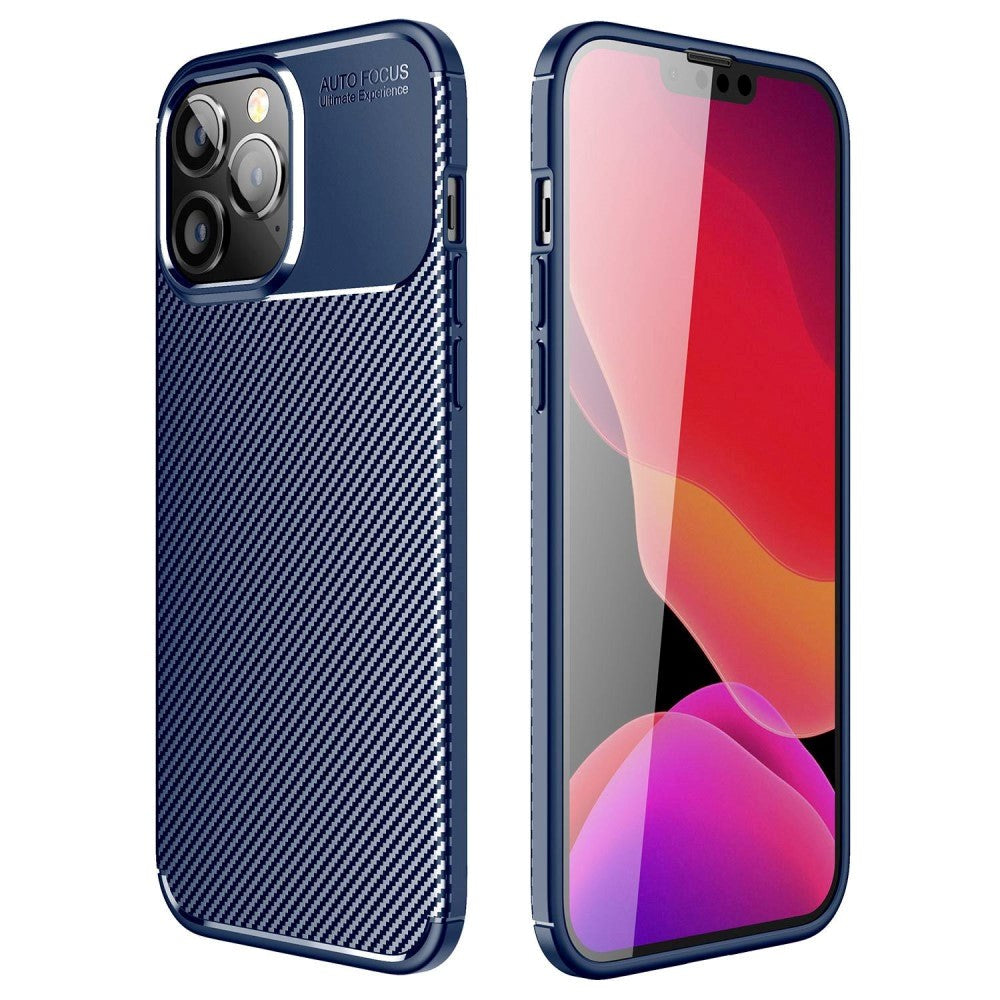 iPhone 14 Pro Carbon Fiber Fleksibelt Plastik Bagside Cover - Blå