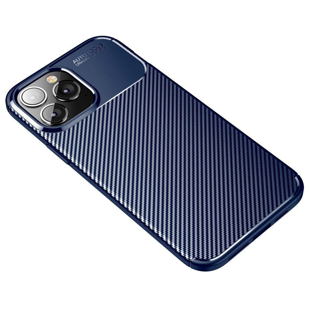 iPhone 14 Pro Carbon Fiber Fleksibelt Plastik Bagside Cover - Blå