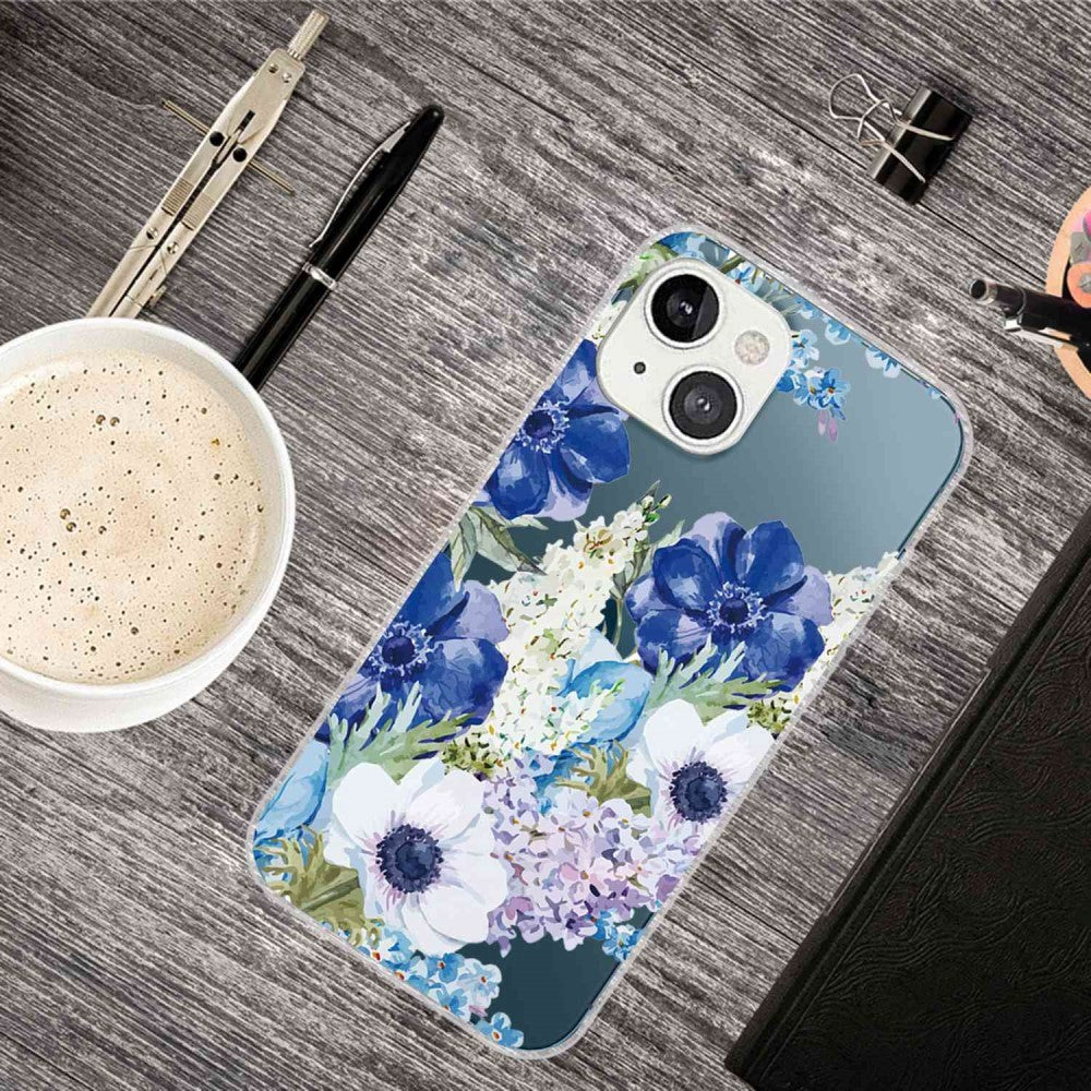 iPhone 14 Plus Fleksibel Cover i TPU Plast - Gennemsigtig m. Blomster