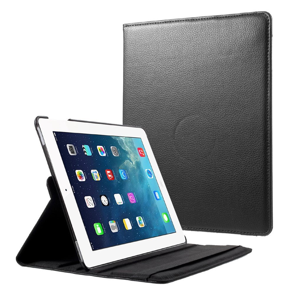 iPad 4 / 3 / 2 - EIDERWOOD Kunstlæder Flip Cover m. Elastik & Roterbar Funktion - Sort