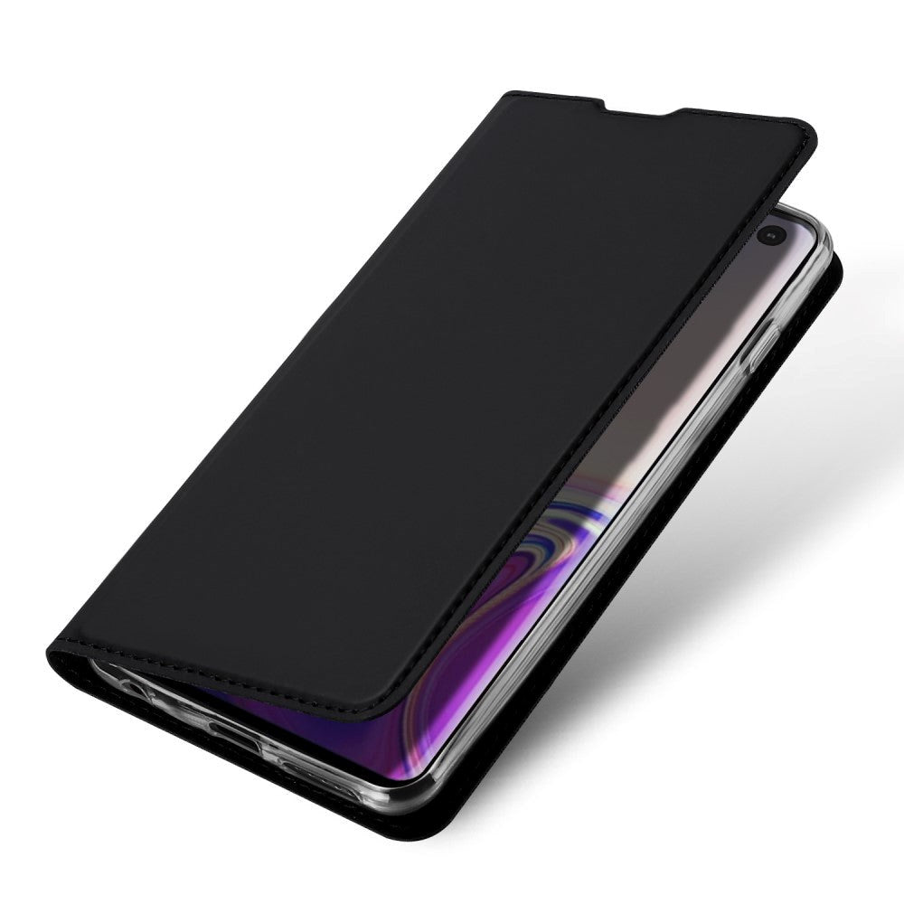 Samsung Galaxy S10 tynt flip-deksel i skinn m. Magnetisk lukking - Svart