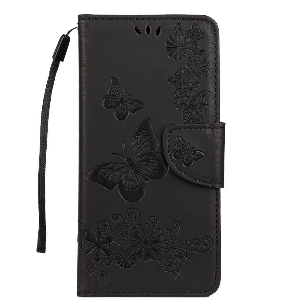 Samsung Galaxy A30s / A50 skinndeksel m. Lommebok Blomster og sommerfugler Imprint - Svart