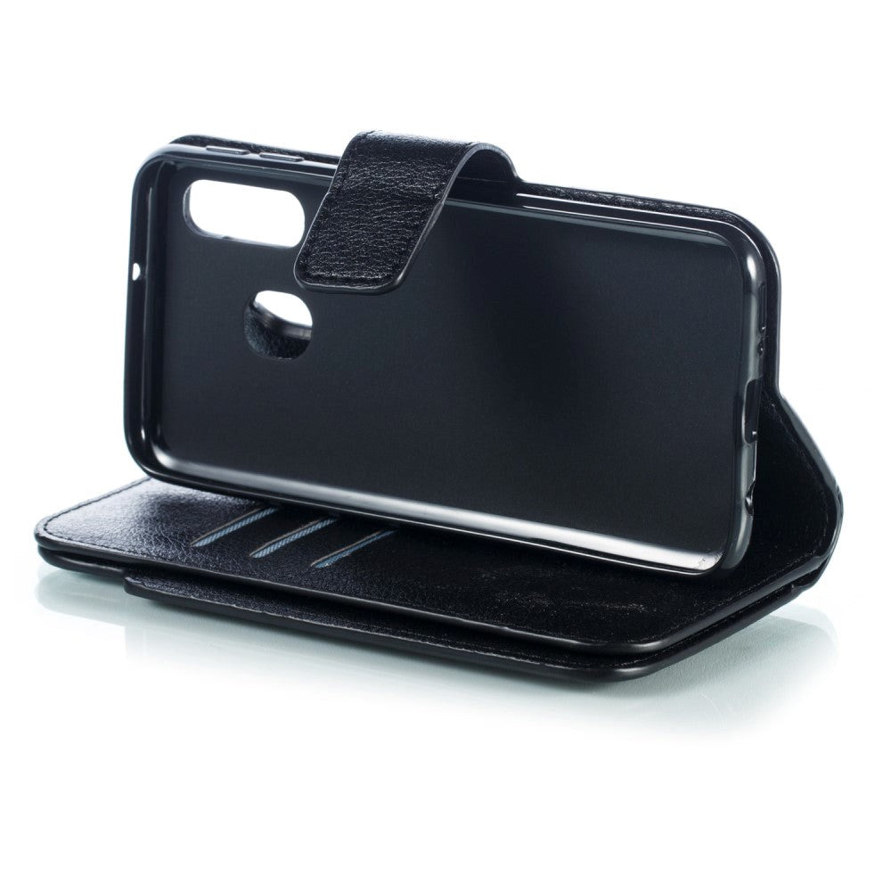 Samsung Galaxy A40 Dobbelt Flip Læder Cover - Sort