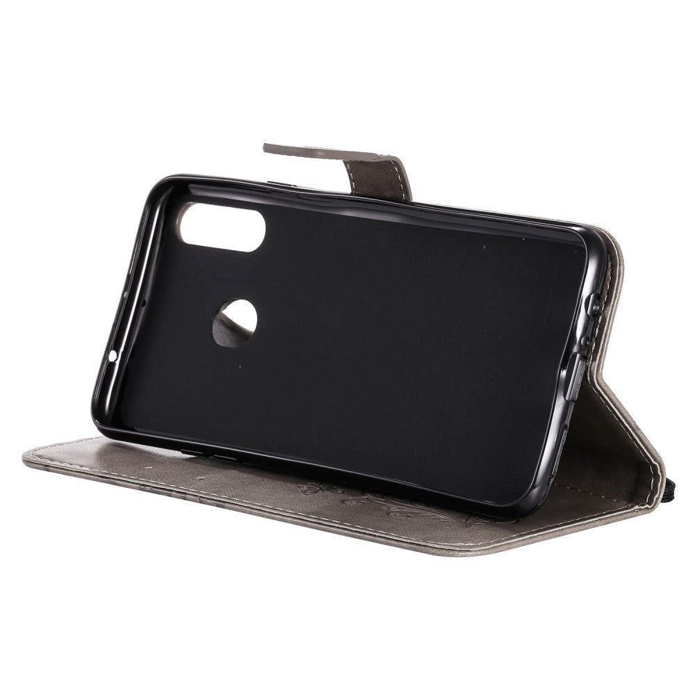 Samsung Galaxy A20s skinndeksel m. Kortholder Sommerfugl - Grå