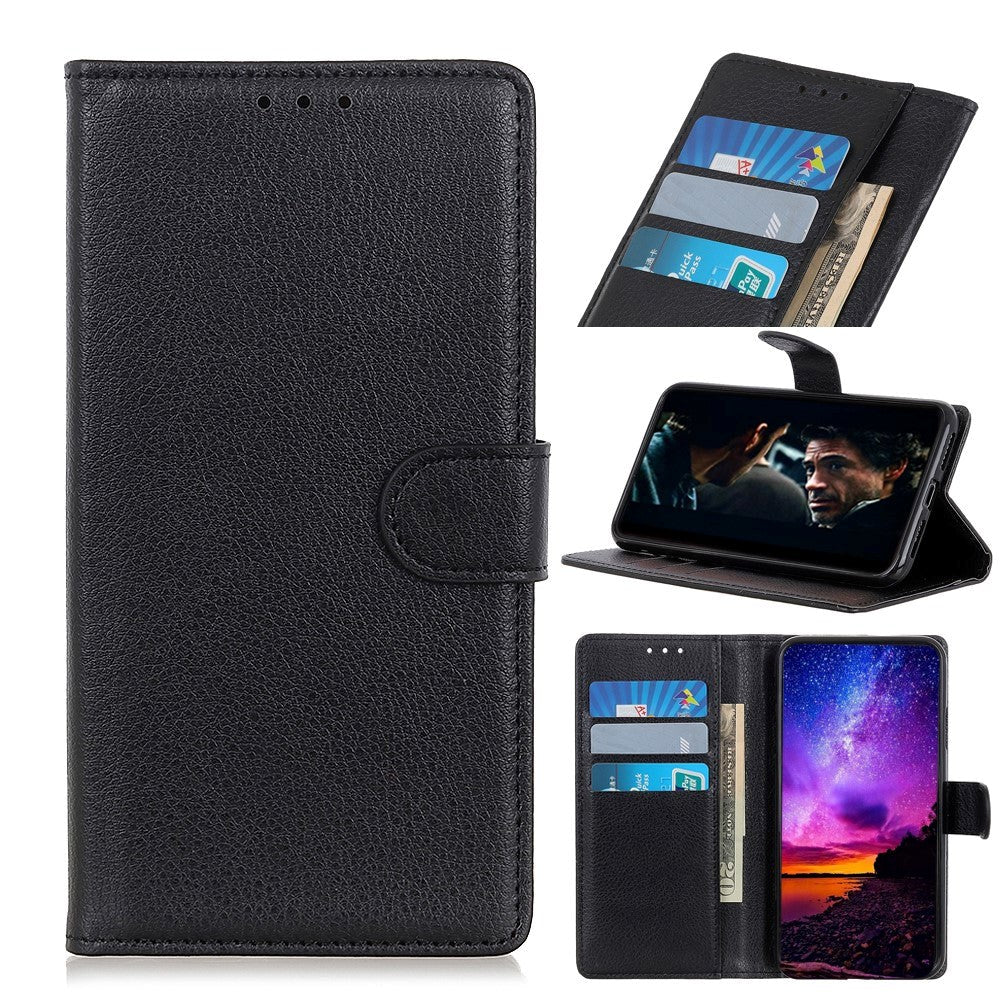 Samsung Galaxy A71 Leather Flip Deksel m. Stativ og kortholder - svart