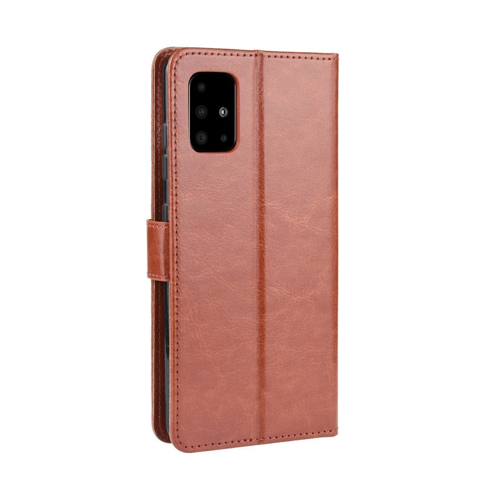 Samsung Galaxy A51 Leather Flip Cover m. Stativ og stropp - brun