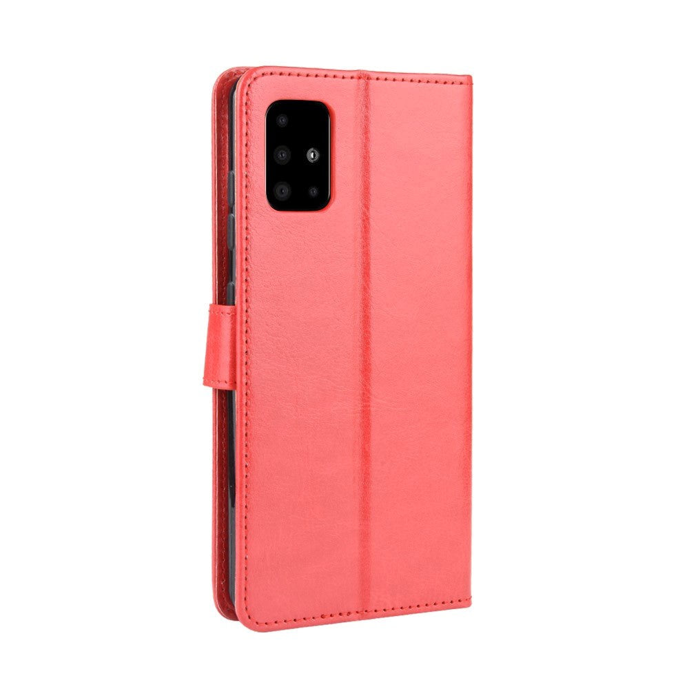 Samsung Galaxy A51 Leather Flip Cover m. Stativ og stropp - Rød