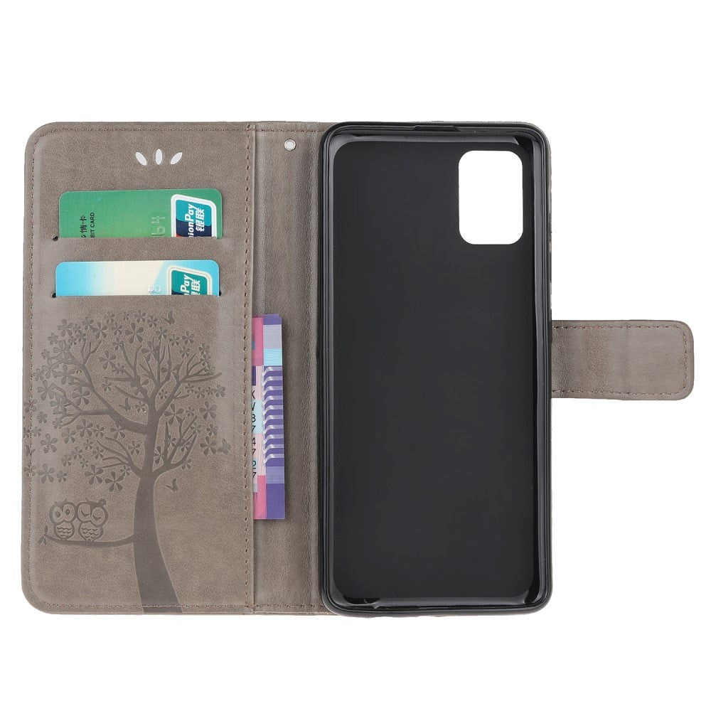 Samsung Galaxy A51 Leather Flip Cover Ugler i tre - Lysebrun
