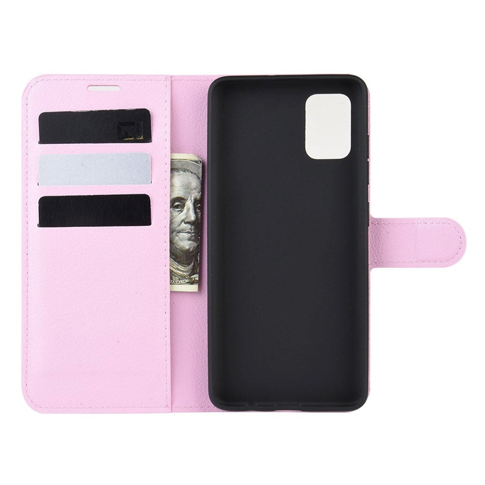 Samsung Galaxy A71 Litchi Leather Flip Cover m. Lommebok - Rosa