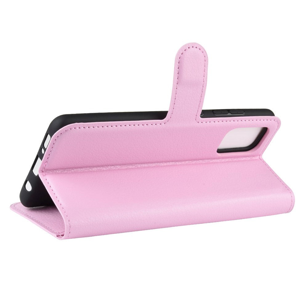 Samsung Galaxy A71 Litchi Leather Flip Cover m. Lommebok - Rosa