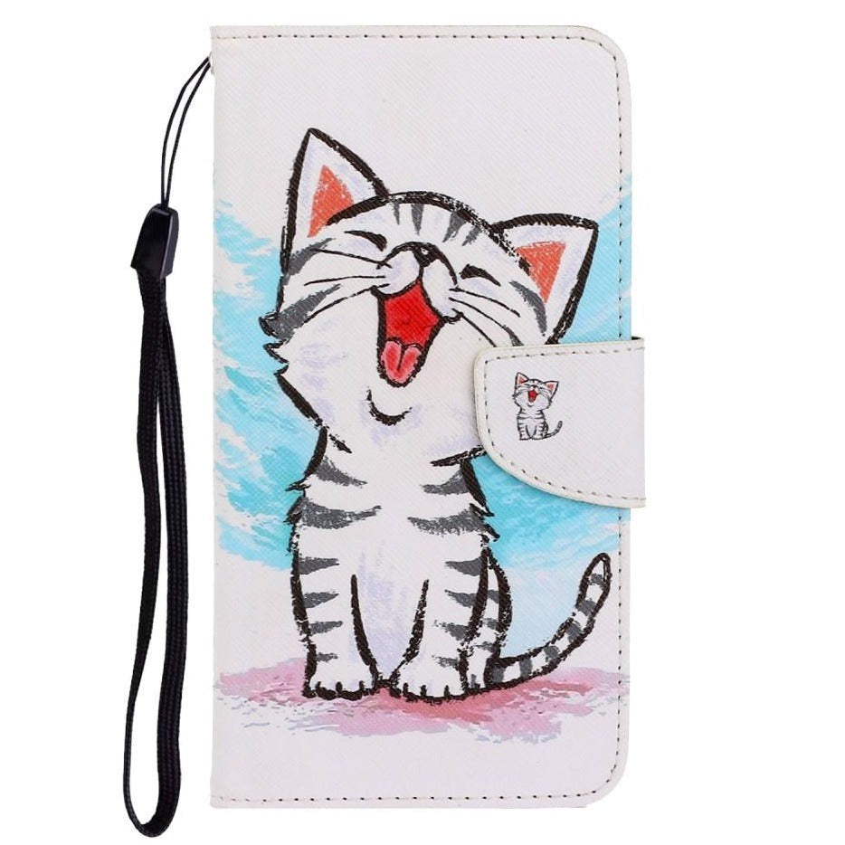 Samsung Galaxy M11 Leather Flip Cover m. Lommebok - Hvit katt