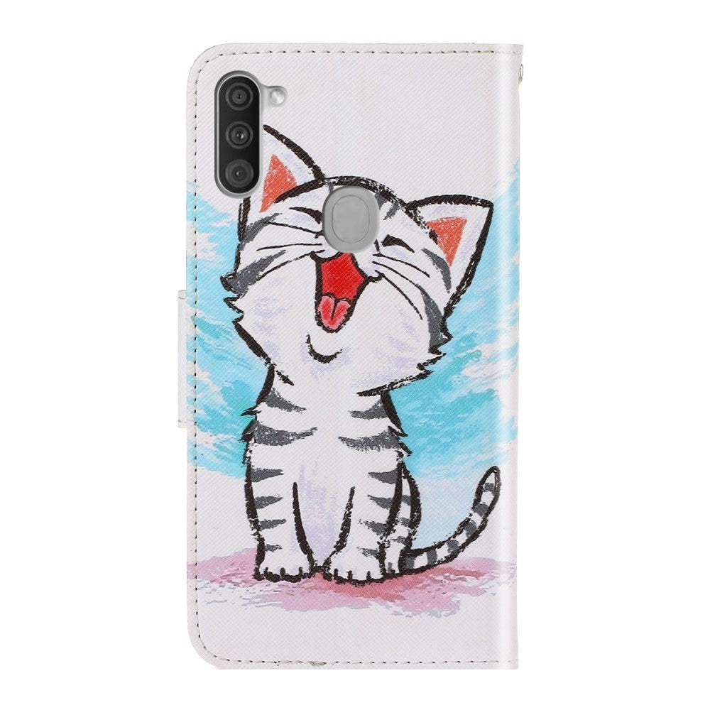 Samsung Galaxy M11 Leather Flip Cover m. Lommebok - Hvit katt