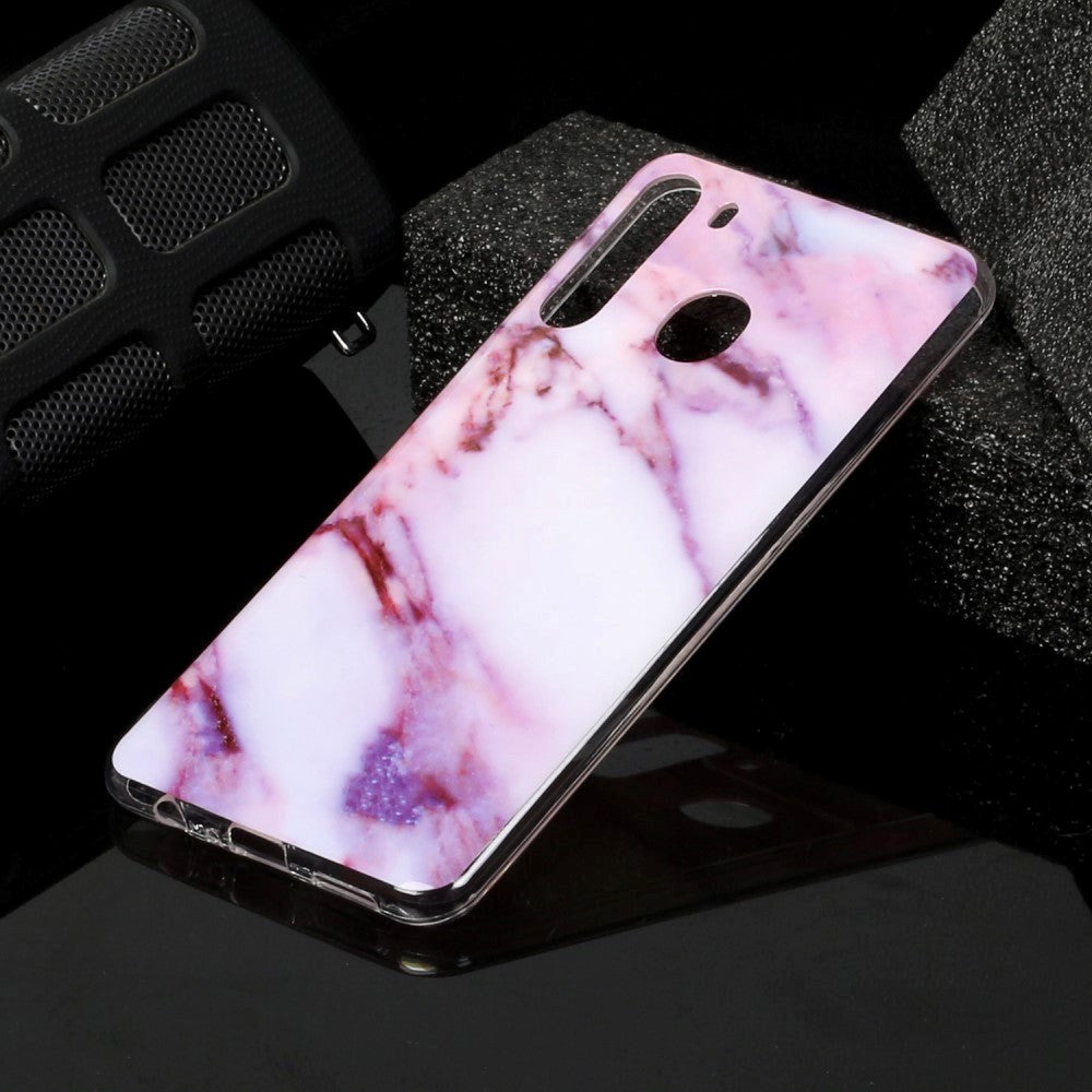 Samsung Galaxy A21 fleksibelt plastdeksel m. Marmortrykk - Lilla marmor