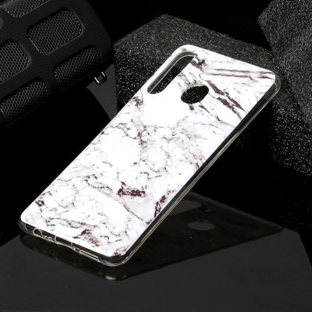 Samsung Galaxy A21 fleksibelt plastdeksel m. Marmortrykk - Hvit marmor
