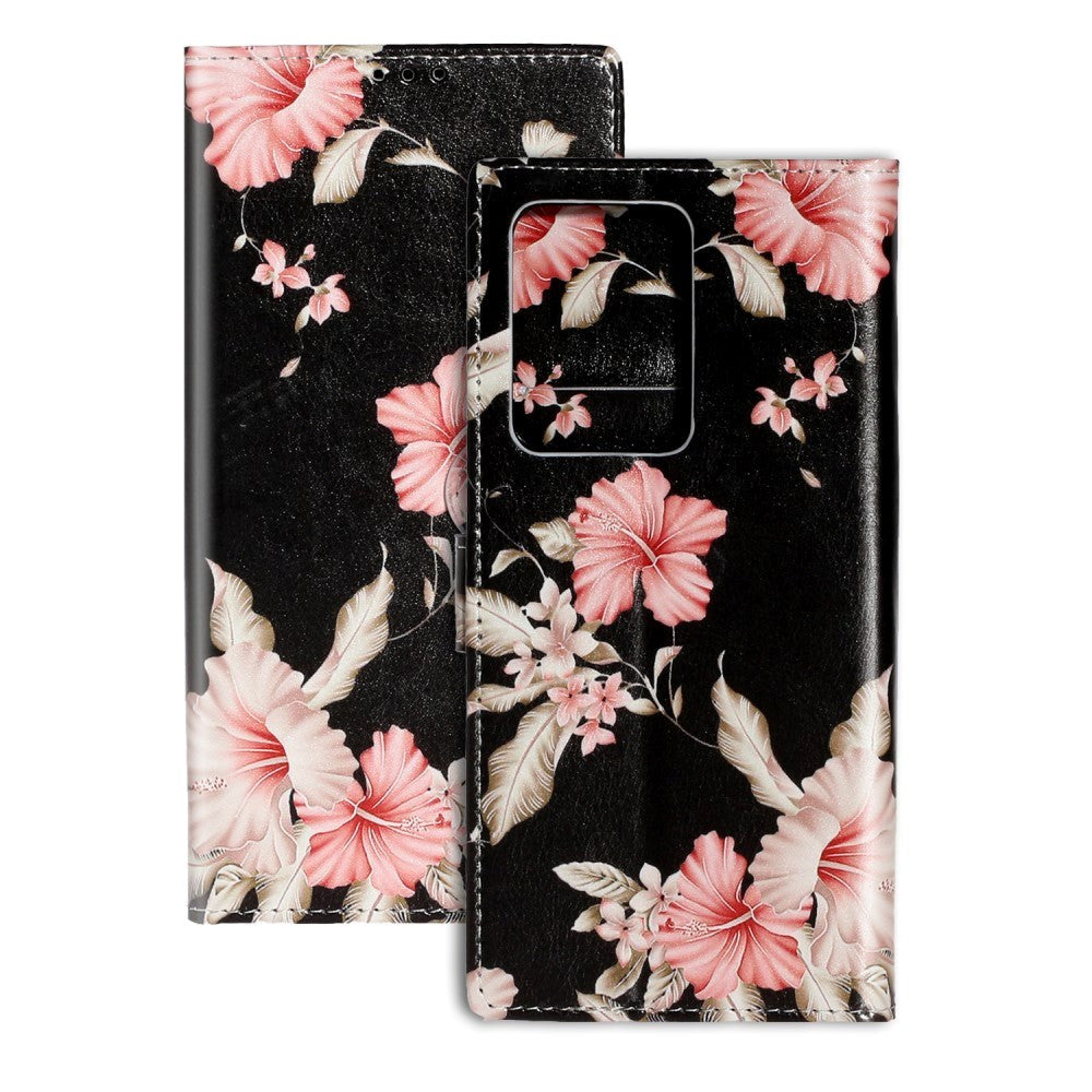Samsung Galaxy S20 Pink Flowers Cover m. Kortholder - Svart / Rosa