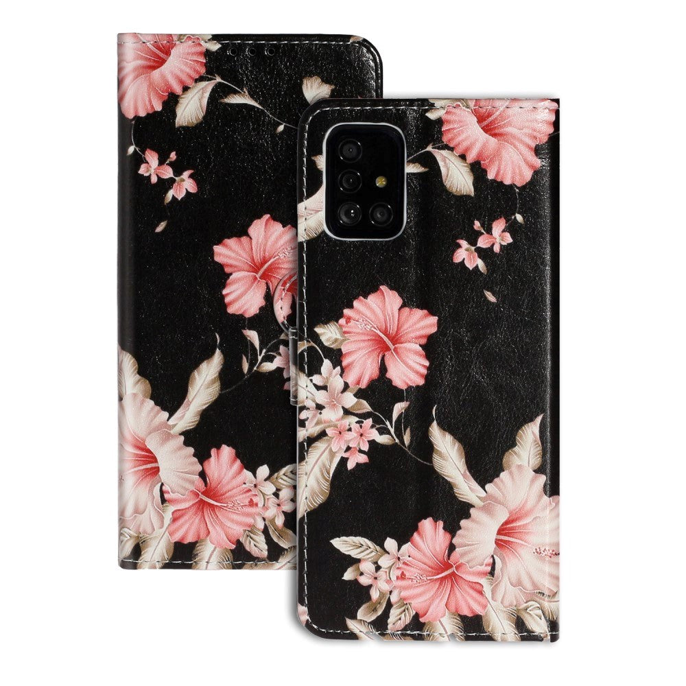 Samsung Galaxy A51 Pink Flowers Cover m. Kortholder - Svart / Rosa