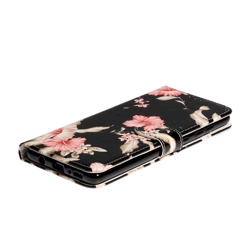 Samsung Galaxy A51 Pink Flowers Cover m. Kortholder - Svart / Rosa