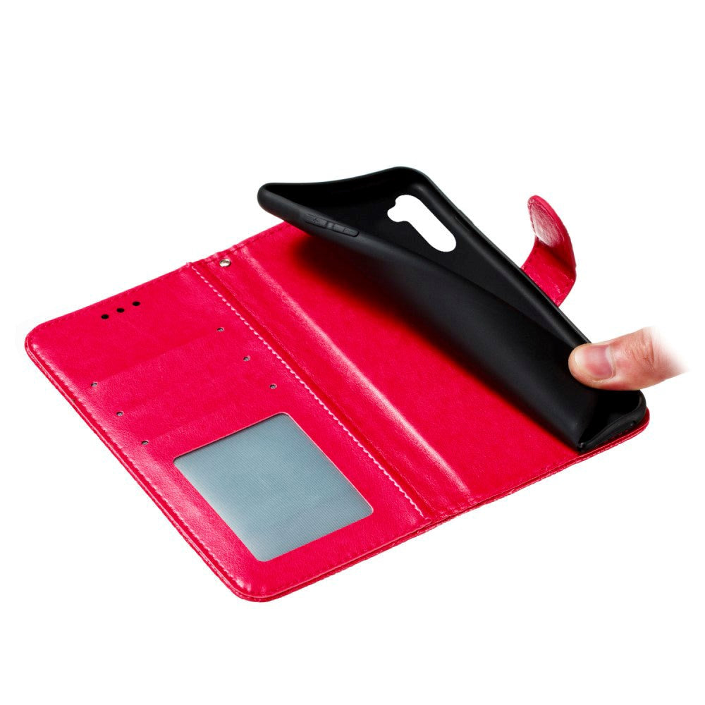 Samsung Galaxy M11 Floral Lace Leather Flip Cover m. Lommebok - Rød