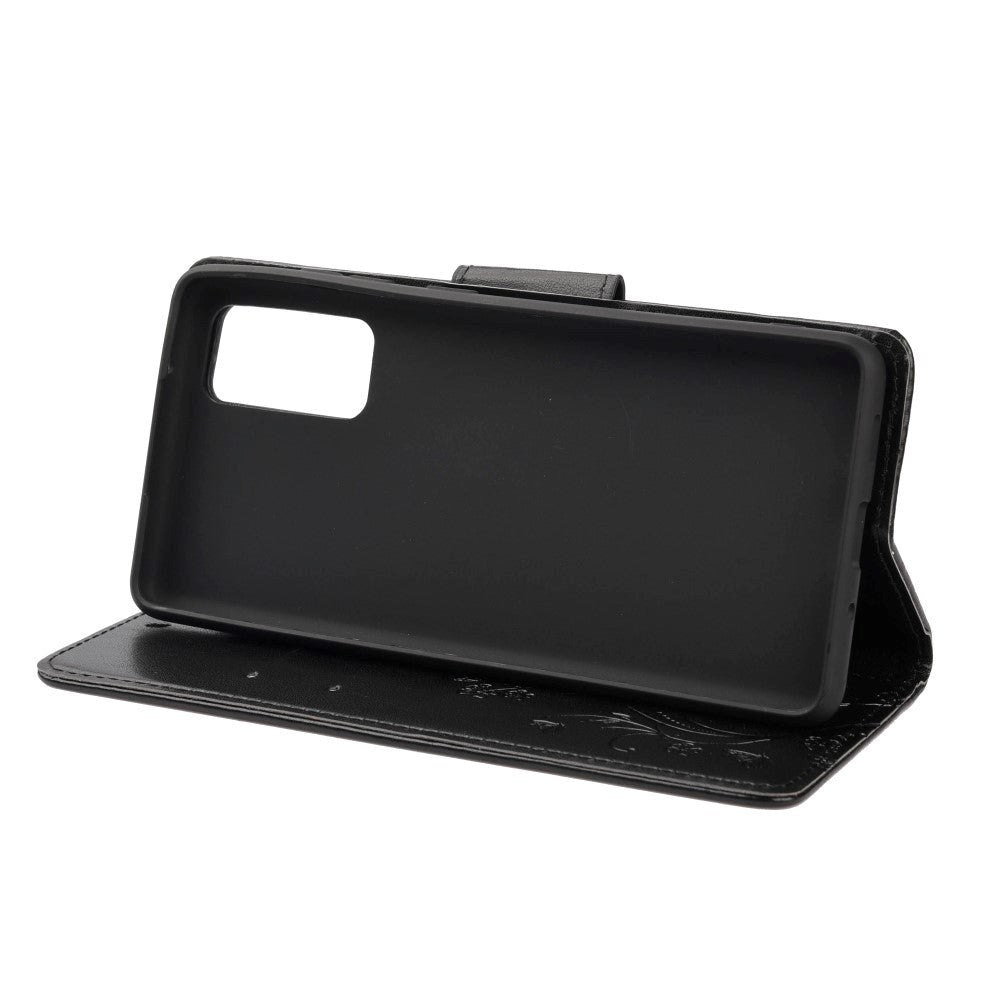 Samsung Galaxy S20 FE / S20 FE (5G) skinndeksel m. Kortholder - Blomster Avtrykk - Svart
