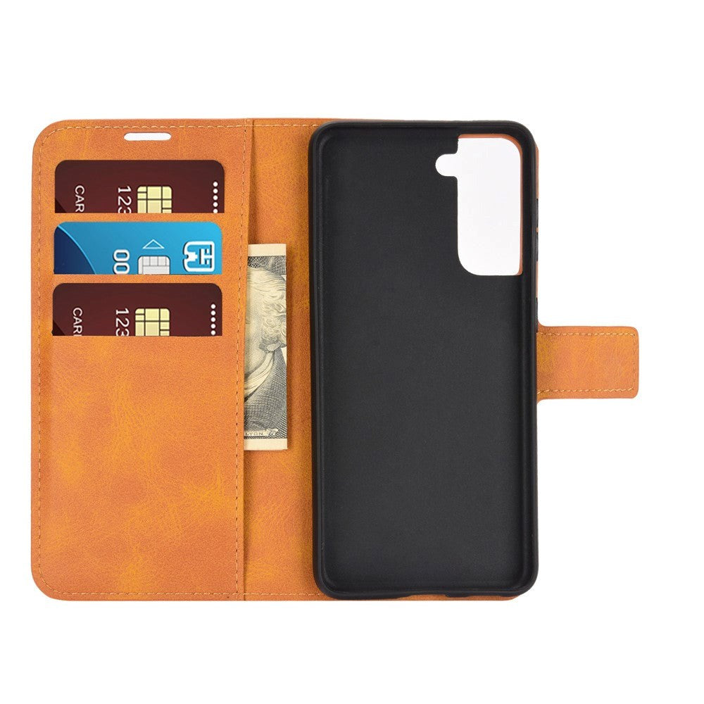 Samsung Galaxy S21 Leather Flip Cover m. Lommebok - Lys brun