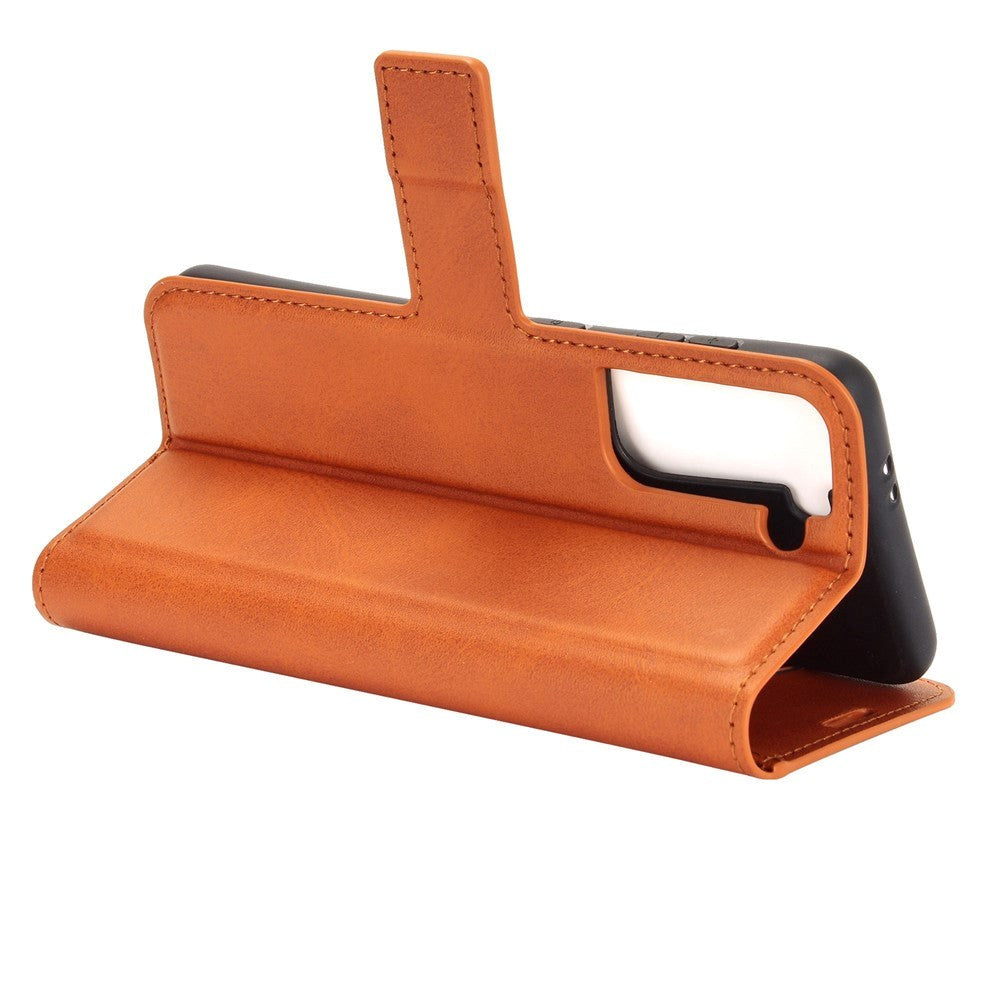 Samsung Galaxy S21 Leather Flip Cover m. Lommebok - Lys brun