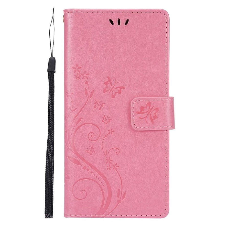 Samsung Galaxy S21 Leather Flip Cover m. Kortholdere - Blomster - Rosa