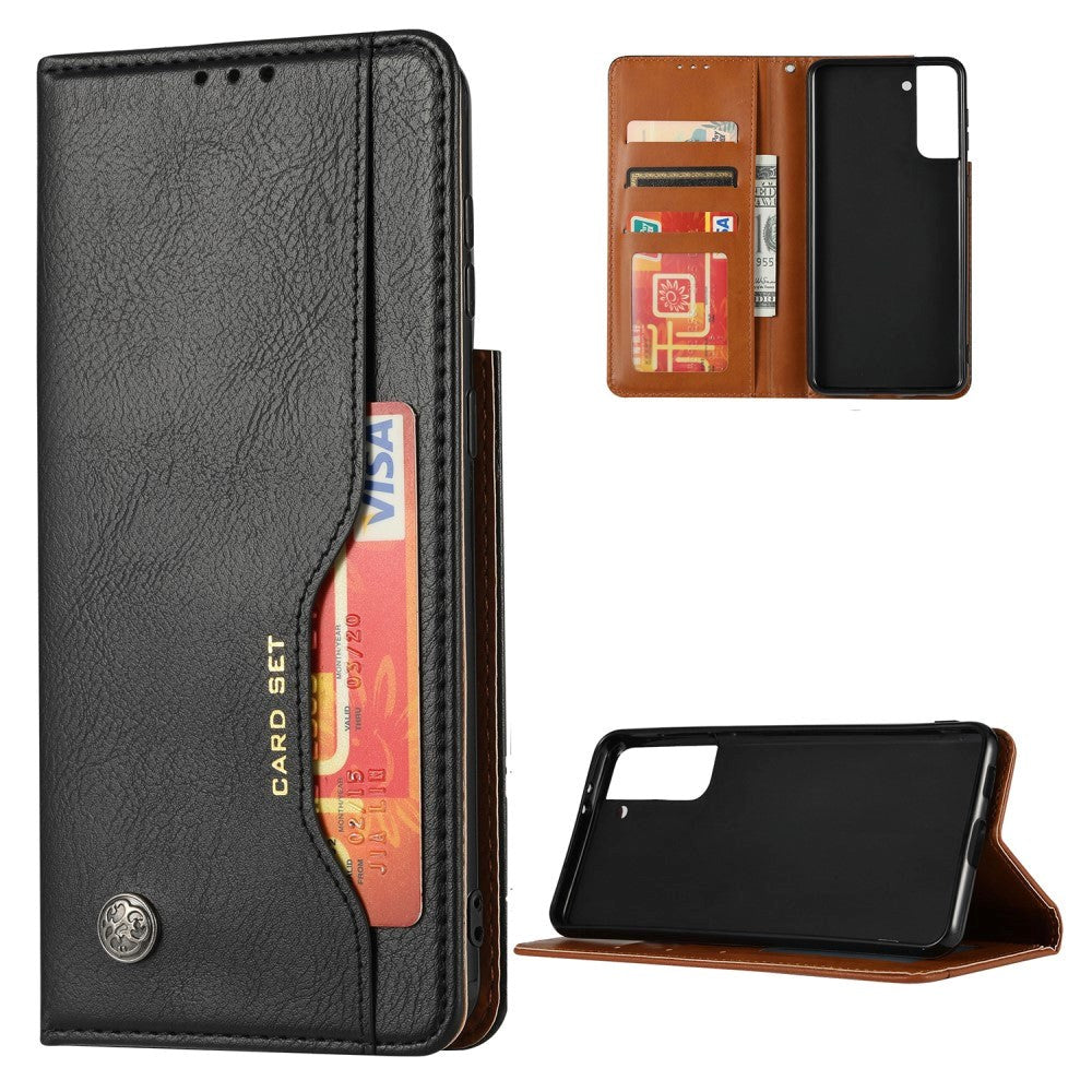 Samsung Galaxy S21+ (Plus) Læder Cover m. Udvendig Kortholder - Sort