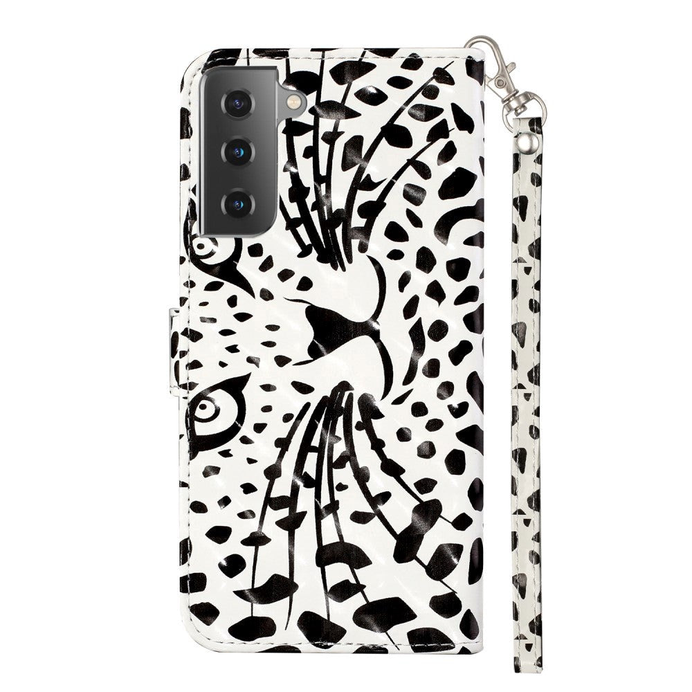 Samsung Galaxy S21+ (Plus) skinnende skinndeksel m. Lommebok - White Tiger