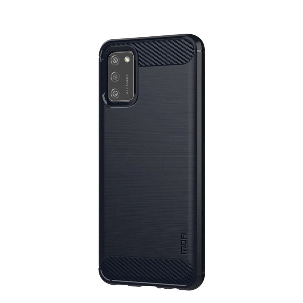 Samsung Galaxy A02s Mofi Brushed Carbon Fiber Fleksibelt Plastik Cover - Mørkeblå