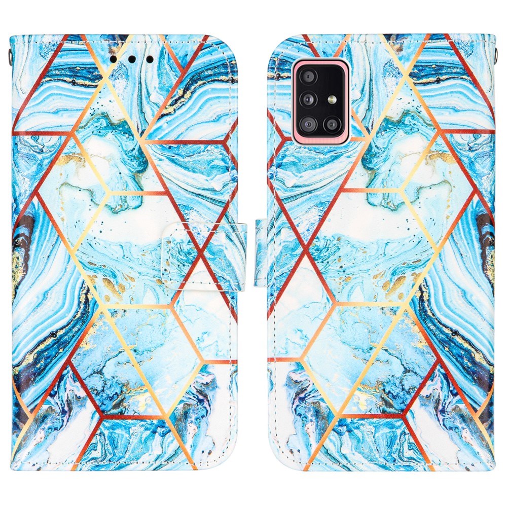 Samsung Galaxy A51 5G Marmor Cover m. Pung - HimmelBlå