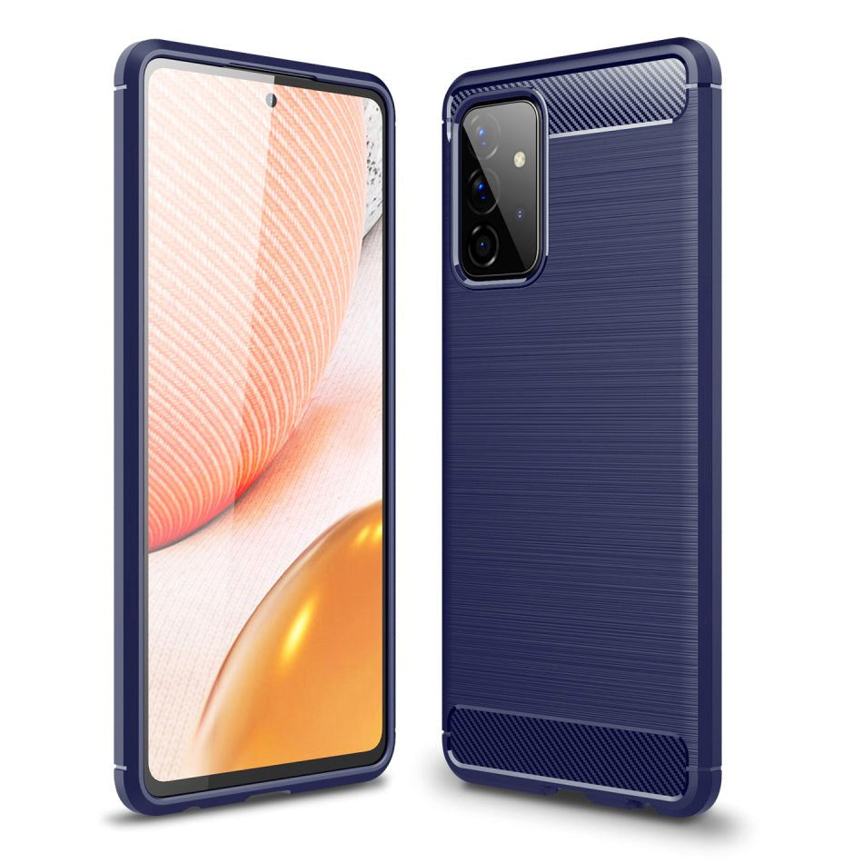 Samsung Galaxy A72 (4G / 5G) Carbon Fiber Fleksibelt Plastik Cover - Blå
