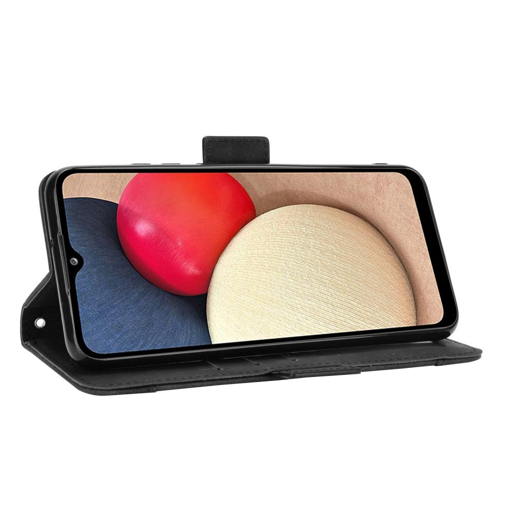 Samsung Galaxy A02s glanset skinndeksel m. Stor lommebok - Svart
