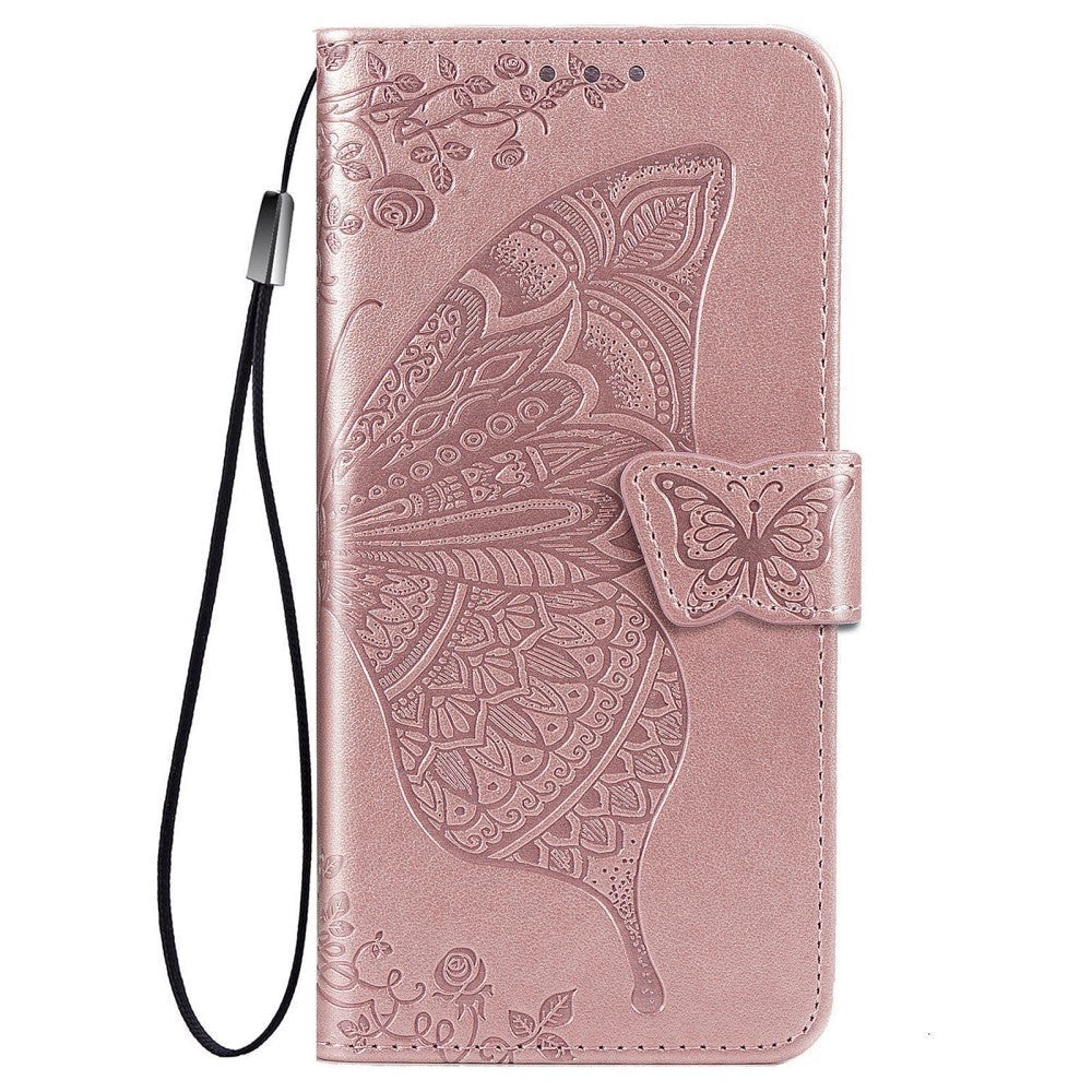 Samsung Galaxy A52s (5G) / A52 (4G / 5G) Leather Flip Cover - Butterflies Imprint - Rose Gold