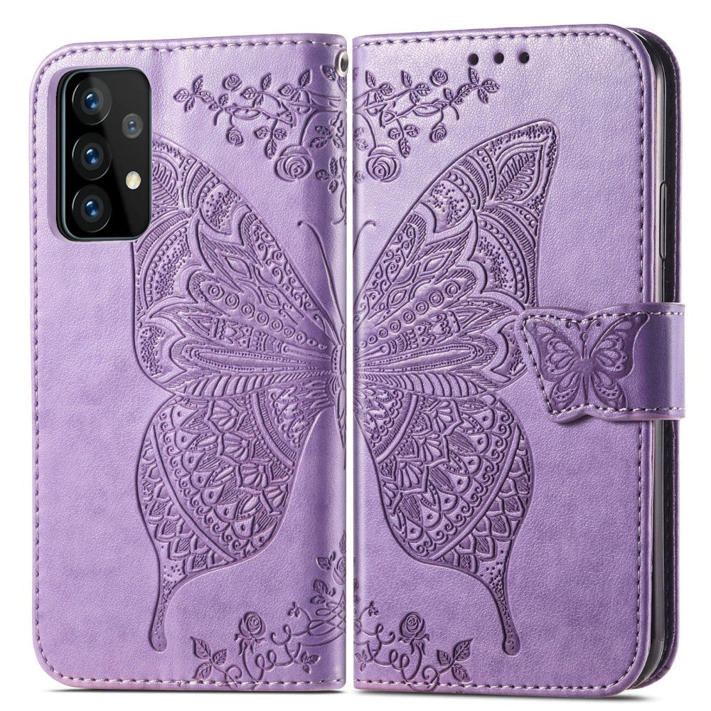 Samsung Galaxy A52s (5G) / A52 (4G / 5G) Leather Flip Cover - Butterflies Imprint - Lavendel
