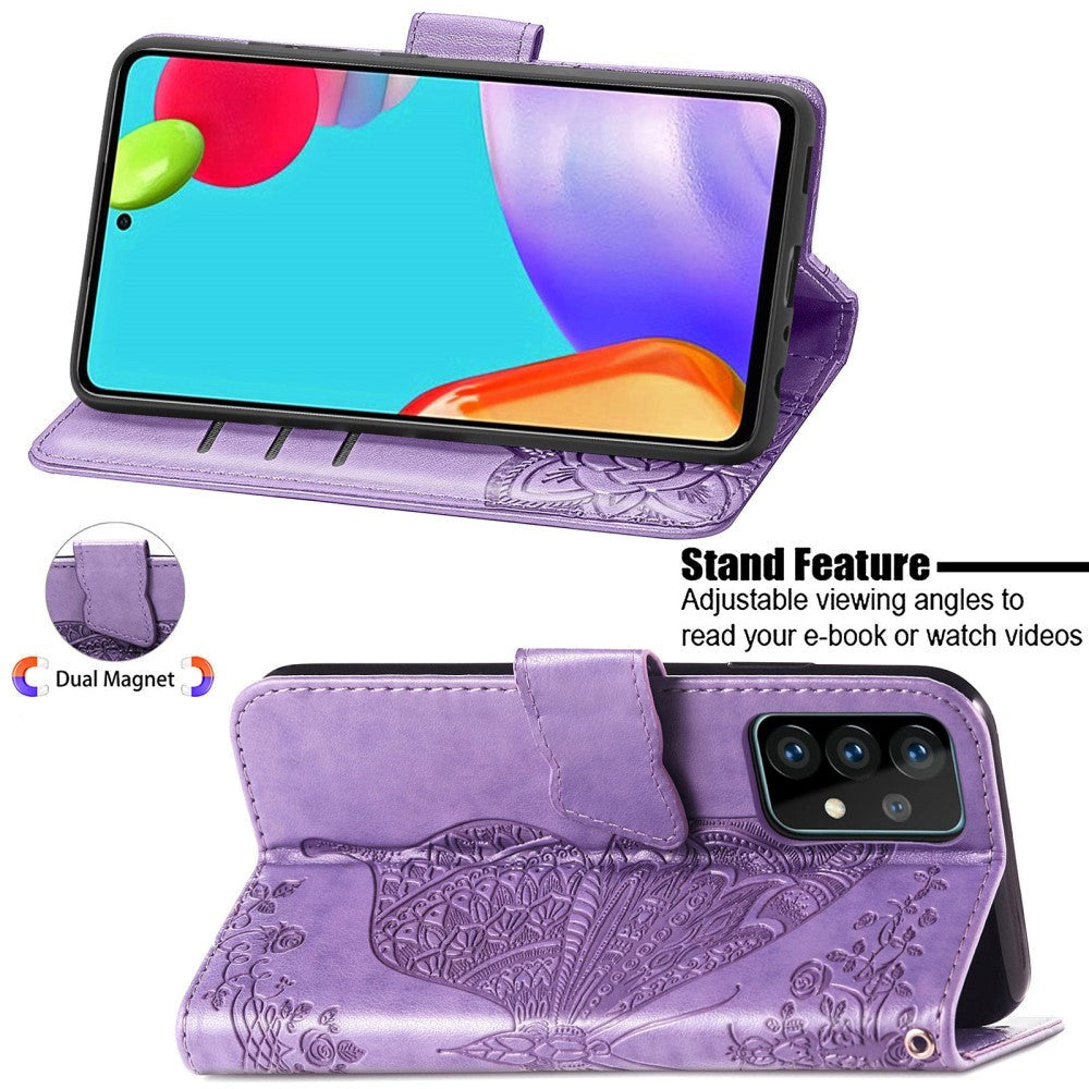 Samsung Galaxy A52s (5G) / A52 (4G / 5G) Leather Flip Cover - Butterflies Imprint - Lavendel