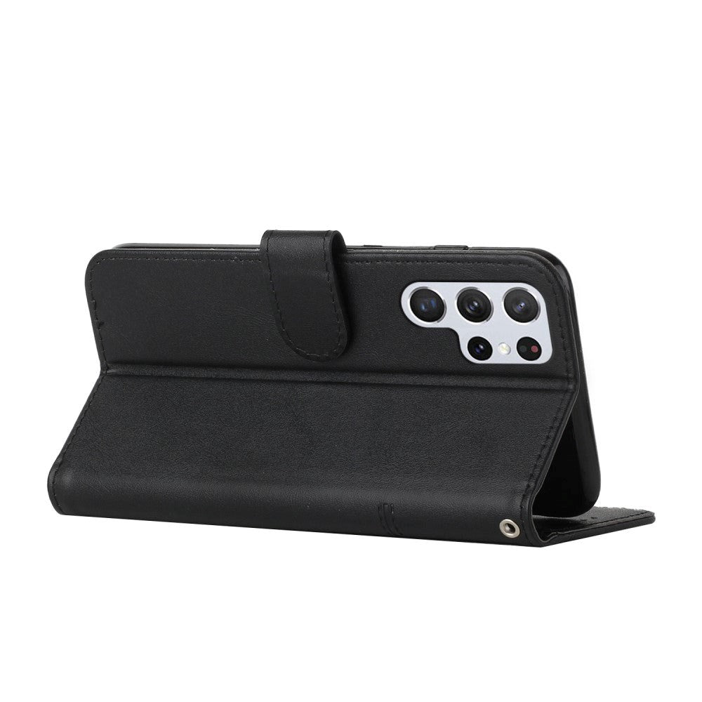 Samsung Galaxy S22 Ultra Blødt Læder Flip Cover m. Pung - Trapez - Sort