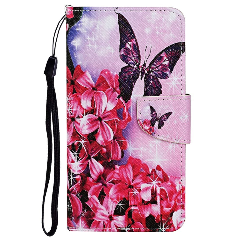 Samsung Galaxy A53 (5G) Læder Flip Cover m. Pung - Sommerfugl & Lyserøde Blomster