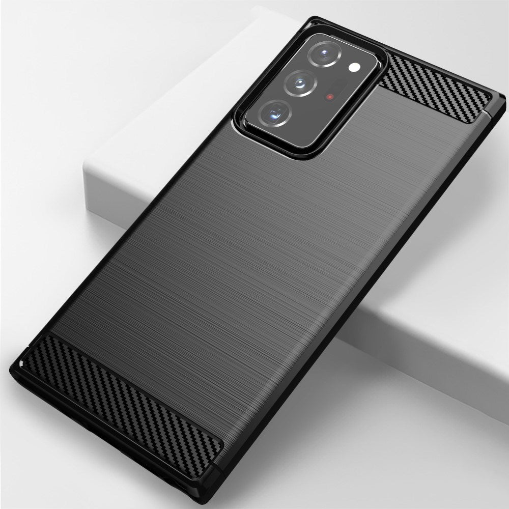 EIDERWOOD Samsung Galaxy Note 20 Ultra Brushed Carbon Fiber Fleksibelt Plastik Bagside Cover - Sort