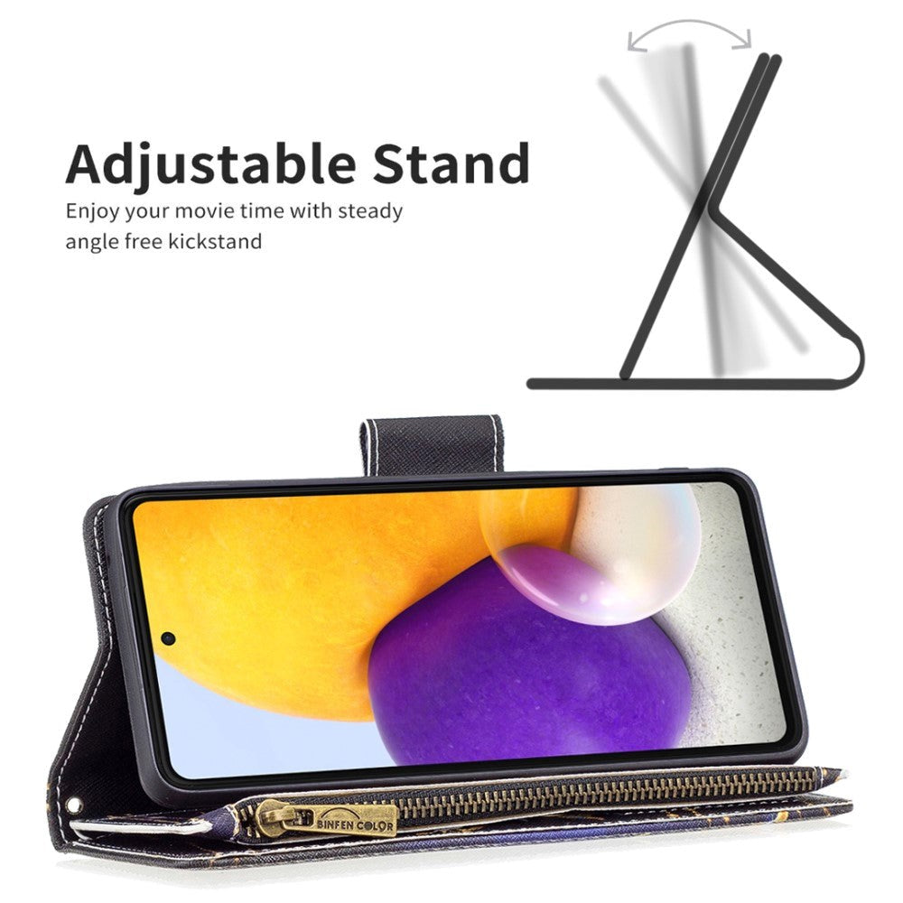 Samsung Galaxy A73 (5G) Flip-deksel i lær m. Stor lommebok - Gull sommerfugl