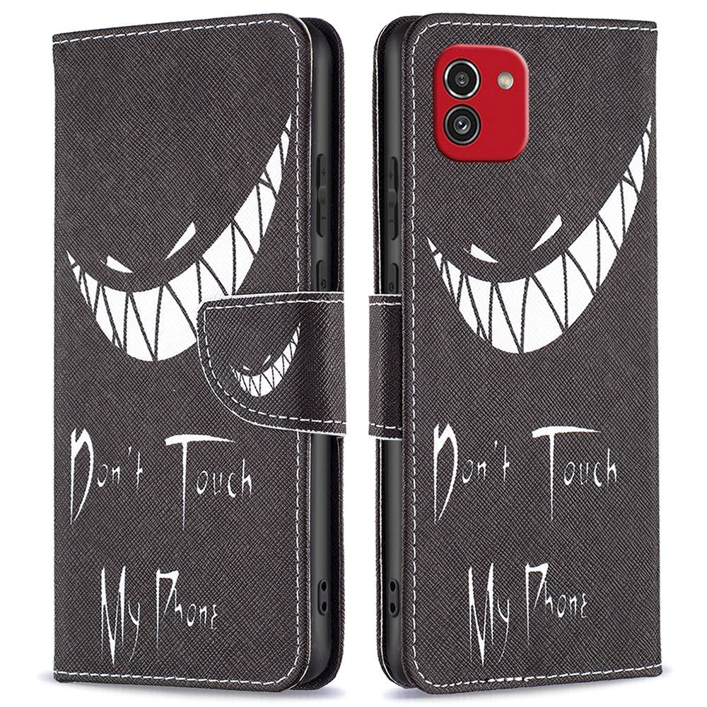 Samsung Galaxy A03 Cover m. Stor Pung i Læder - Don't Touch My Phone
