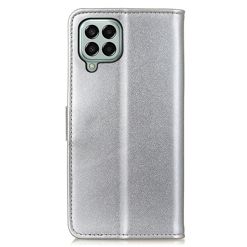 Samsung Galaxy M33 Leather Flip Cover m. Lommebok & Kickstand - Sølv
