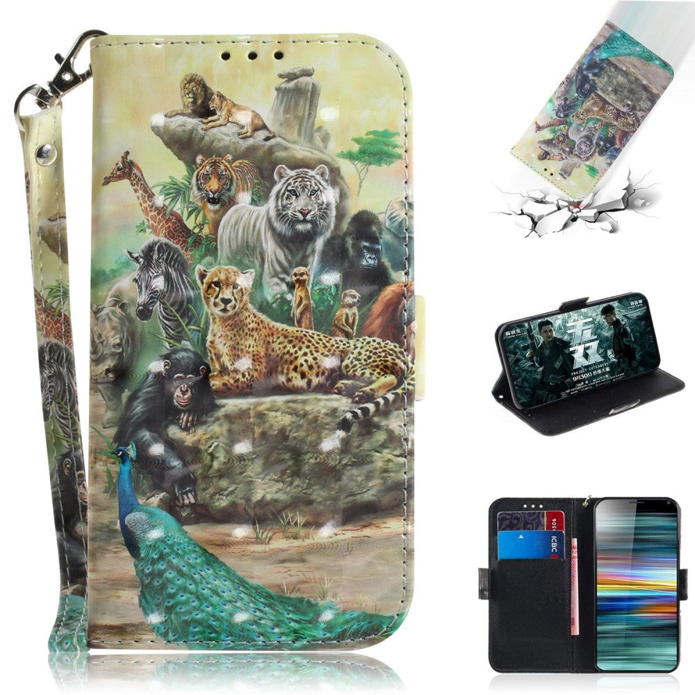 Sony Xperia 10 Light Spot Leather Flip Cover - Jungle Animals