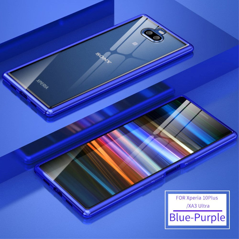 Sony Xperia 10 Plus-deksel m. Metal Bumper & Glass Back - Blå