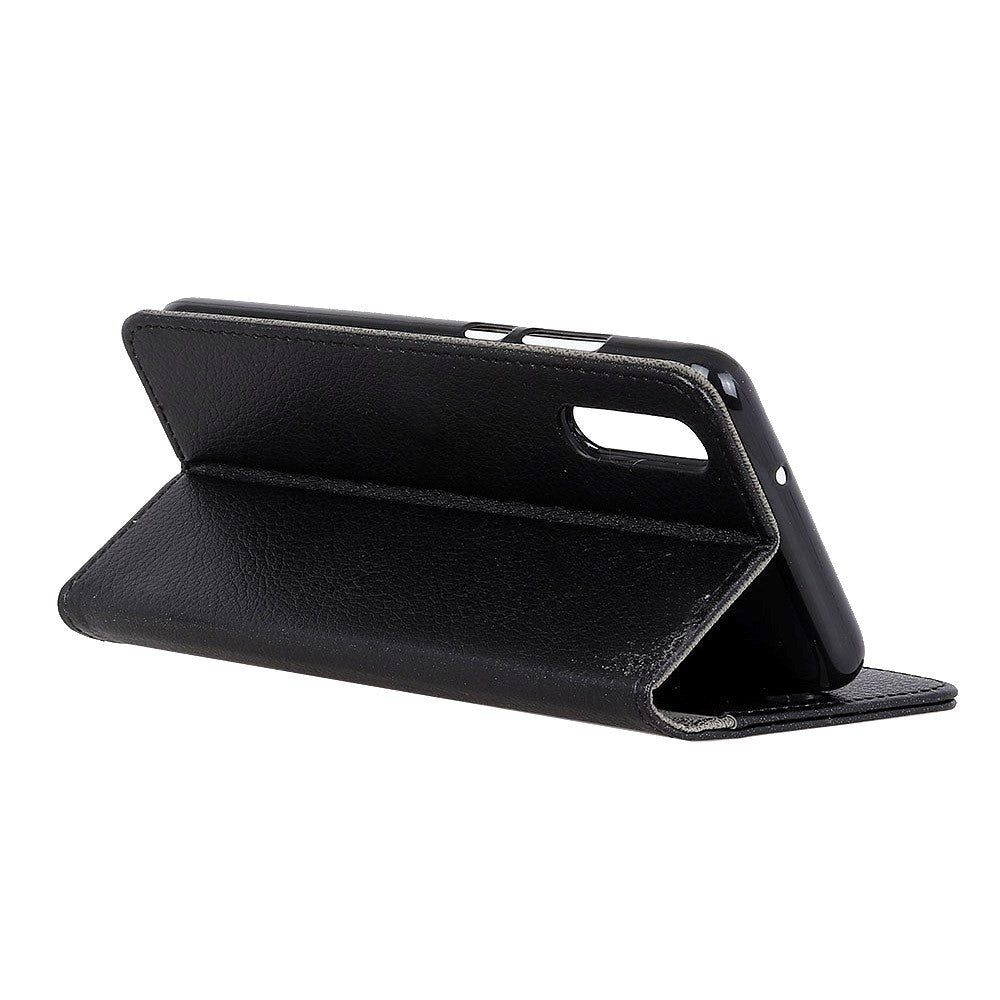 Sony Xperia L4 Litchi Texture skinnstativdeksel m. Kortholder - Sort