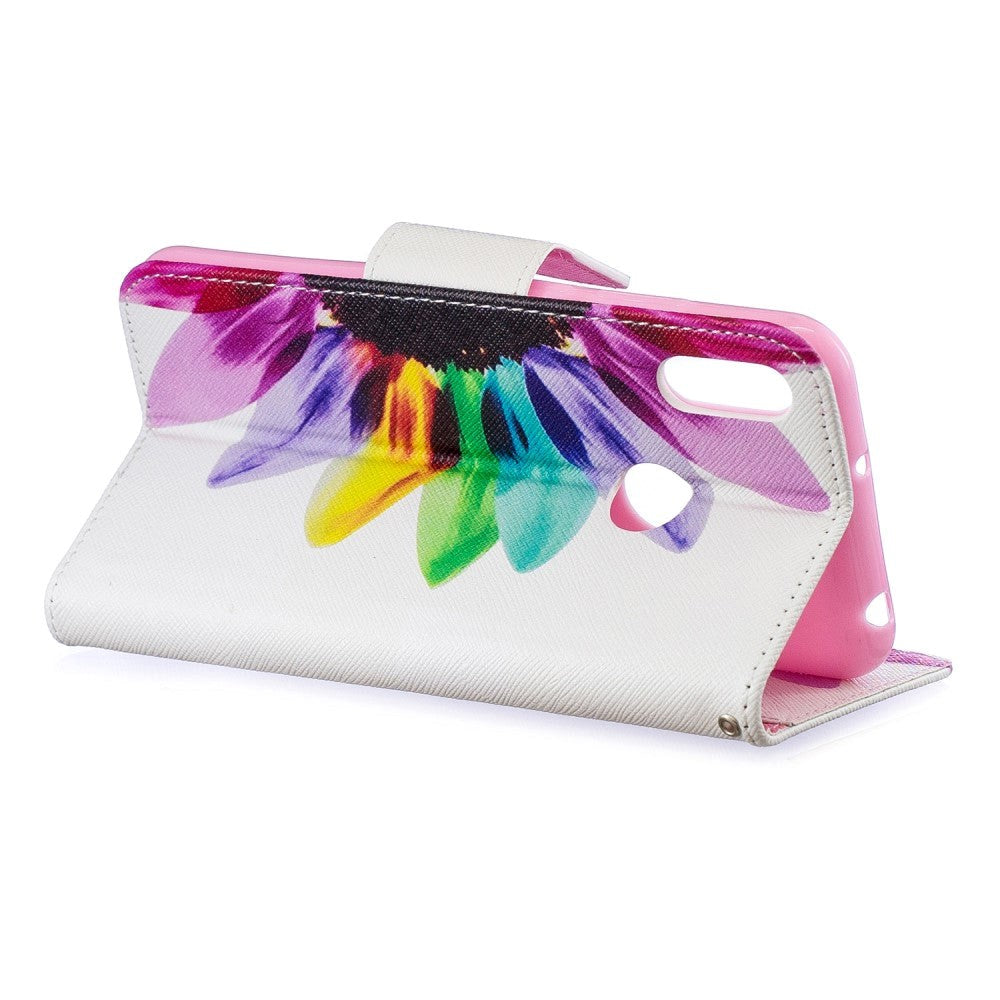 Huawei Y6 (2019) Leather Flip Cover m. Lommebok - Rainbow Sunflower