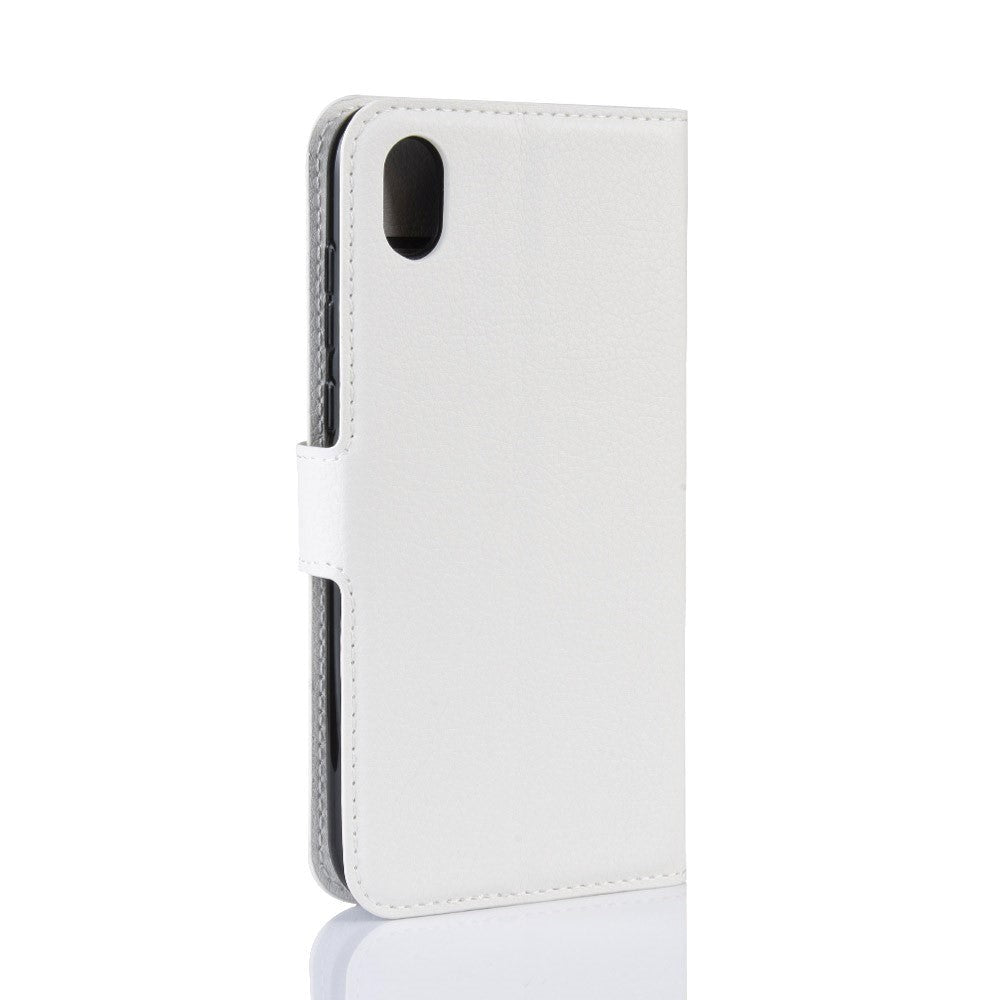 Huawei Y5 (2019) Litchi Leather Flip Cover m. Lommebok - Hvit