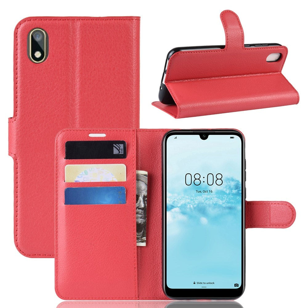 Huawei Y5 (2019) Litchi Leather Flip Cover m. Lommebok - Rød
