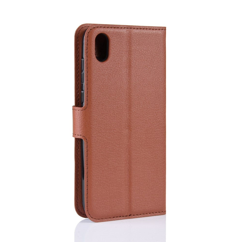 Huawei Y5 (2019) Litchi Leather Flip Cover m. Lommebok - Brun
