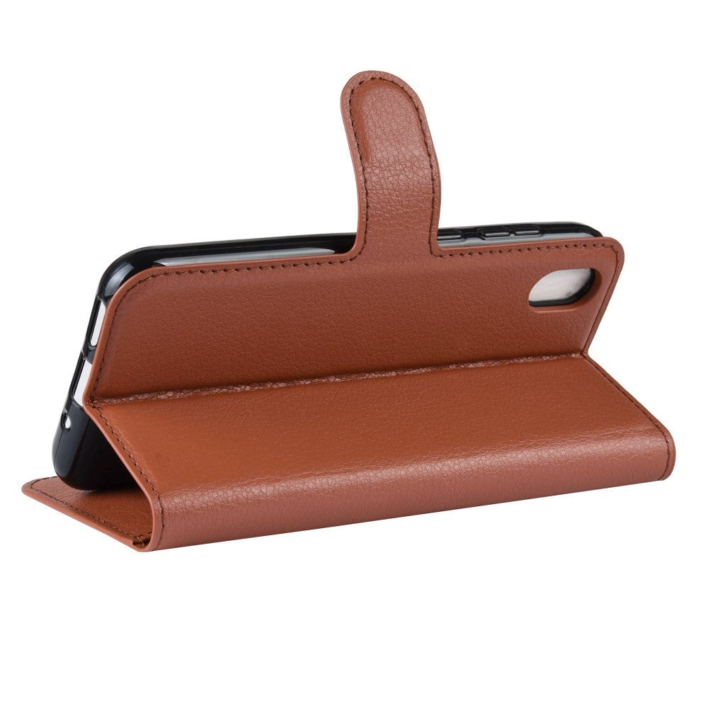 Huawei Y5 (2019) Litchi Leather Flip Cover m. Lommebok - Brun