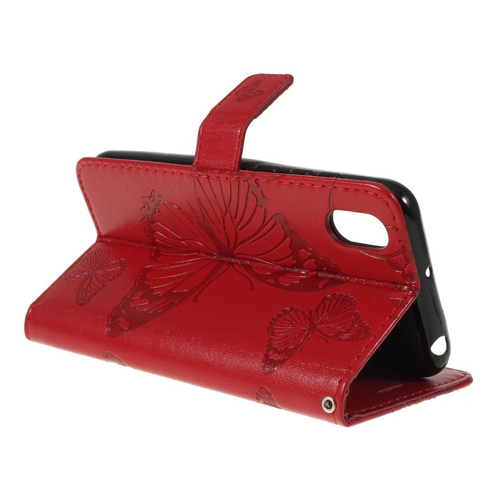 Huawei Y5 (2019) Skinndeksel m. Lommebok - Rød sommerfugl